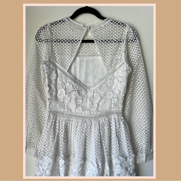 BHLDN NWOT Eyelet Lace Dress Edina Anthropologie 6 White Sheer Midi Tea Length - Picture 12 of 13